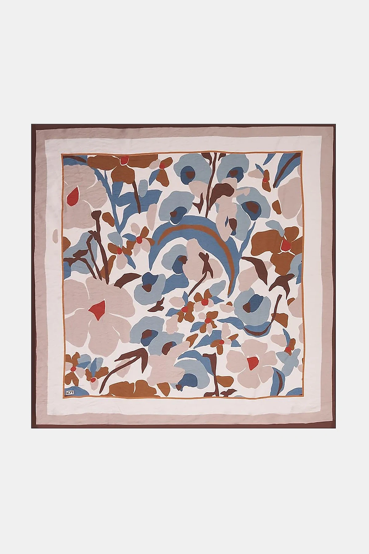 Retro Floral Pattern Viscose Scarf Brown