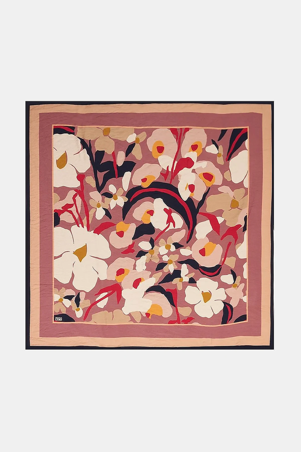 Retro Floral Pattern Viscose Scarf Dusty Rose