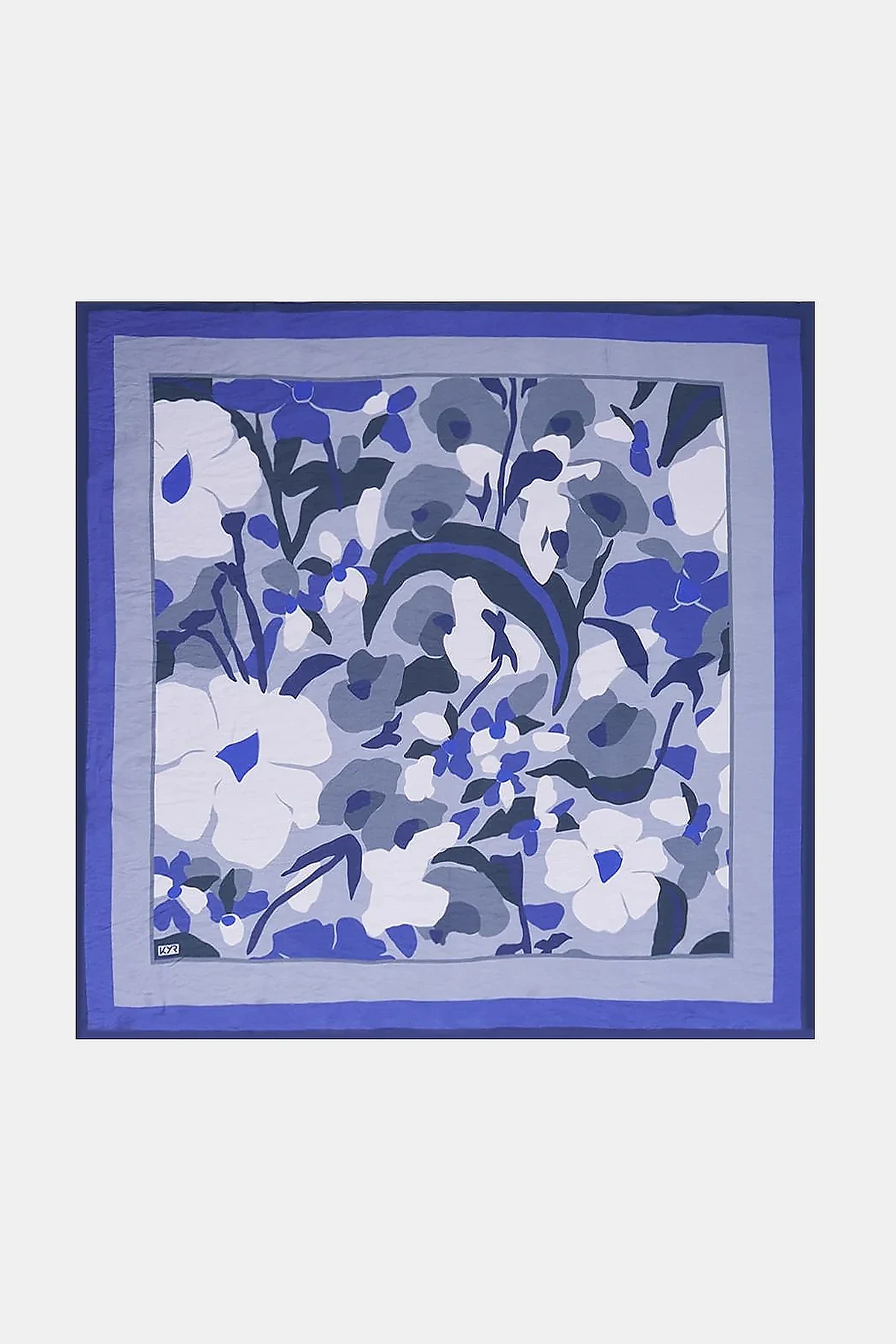 Retro Floral Pattern Viscose Scarf Indigo