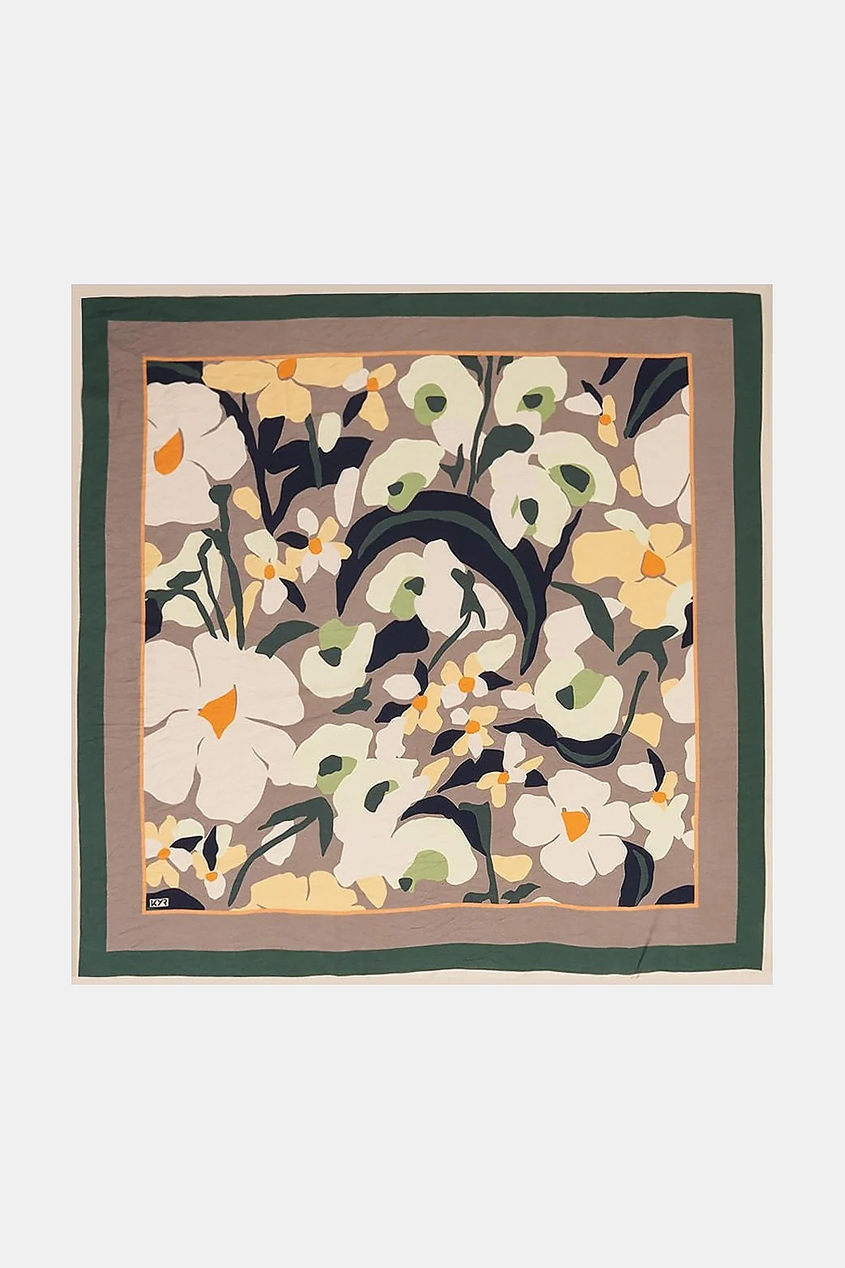 Retro Floral Pattern Viscose Scarf Mink