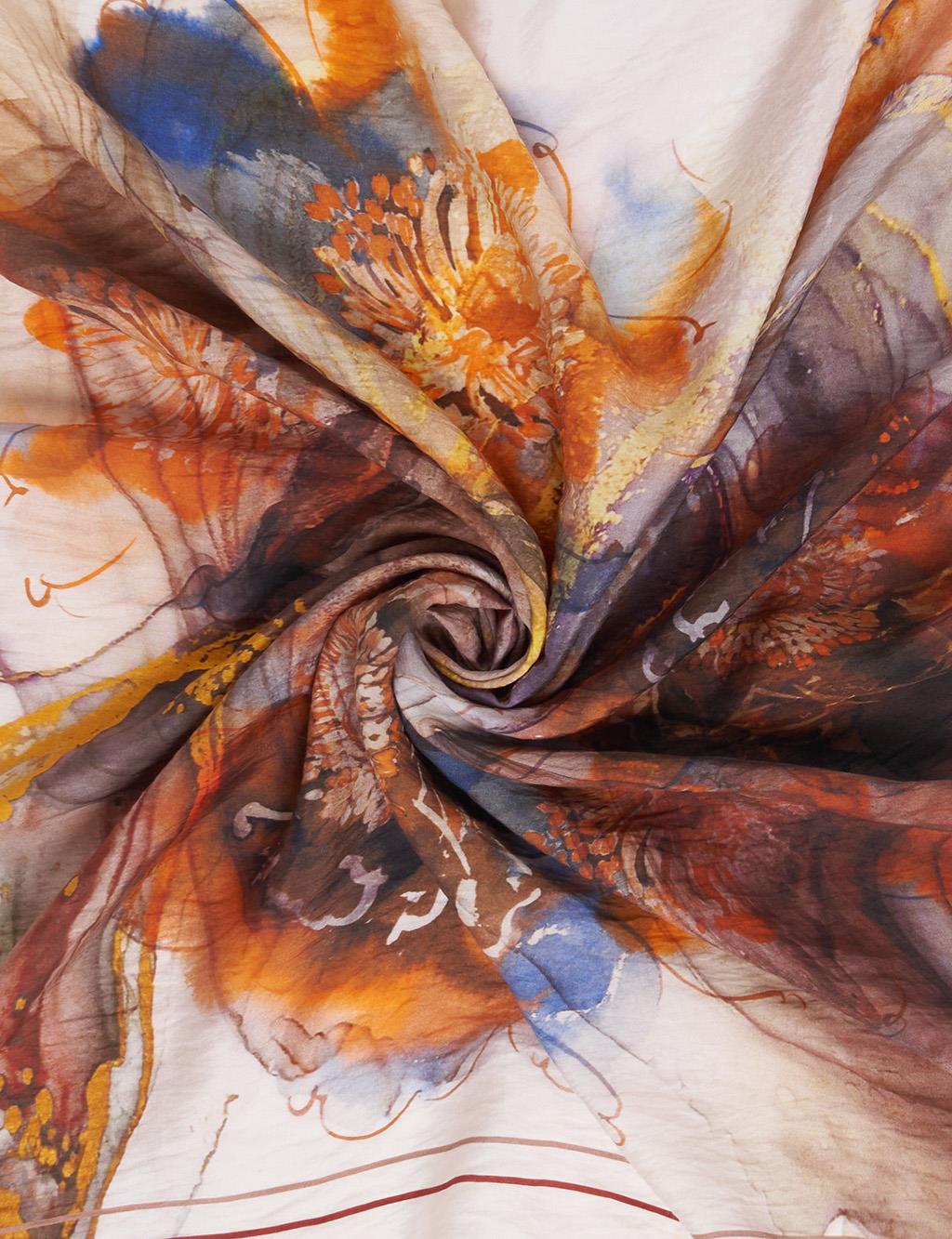100% Lyocell Floral Patterned Scarf Terracotta
