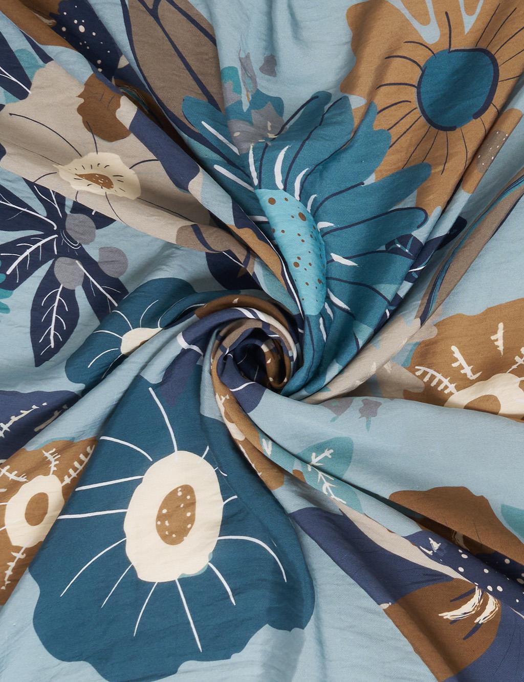 Multi Floral Pattern Viscose Scarf Blue