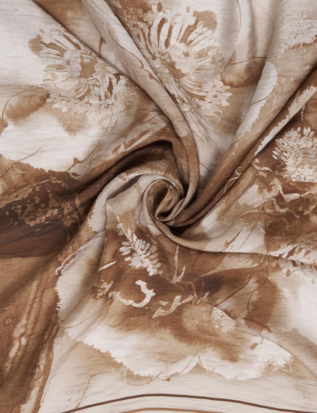 100% Lyocell Floral Patterned Scarf Brown