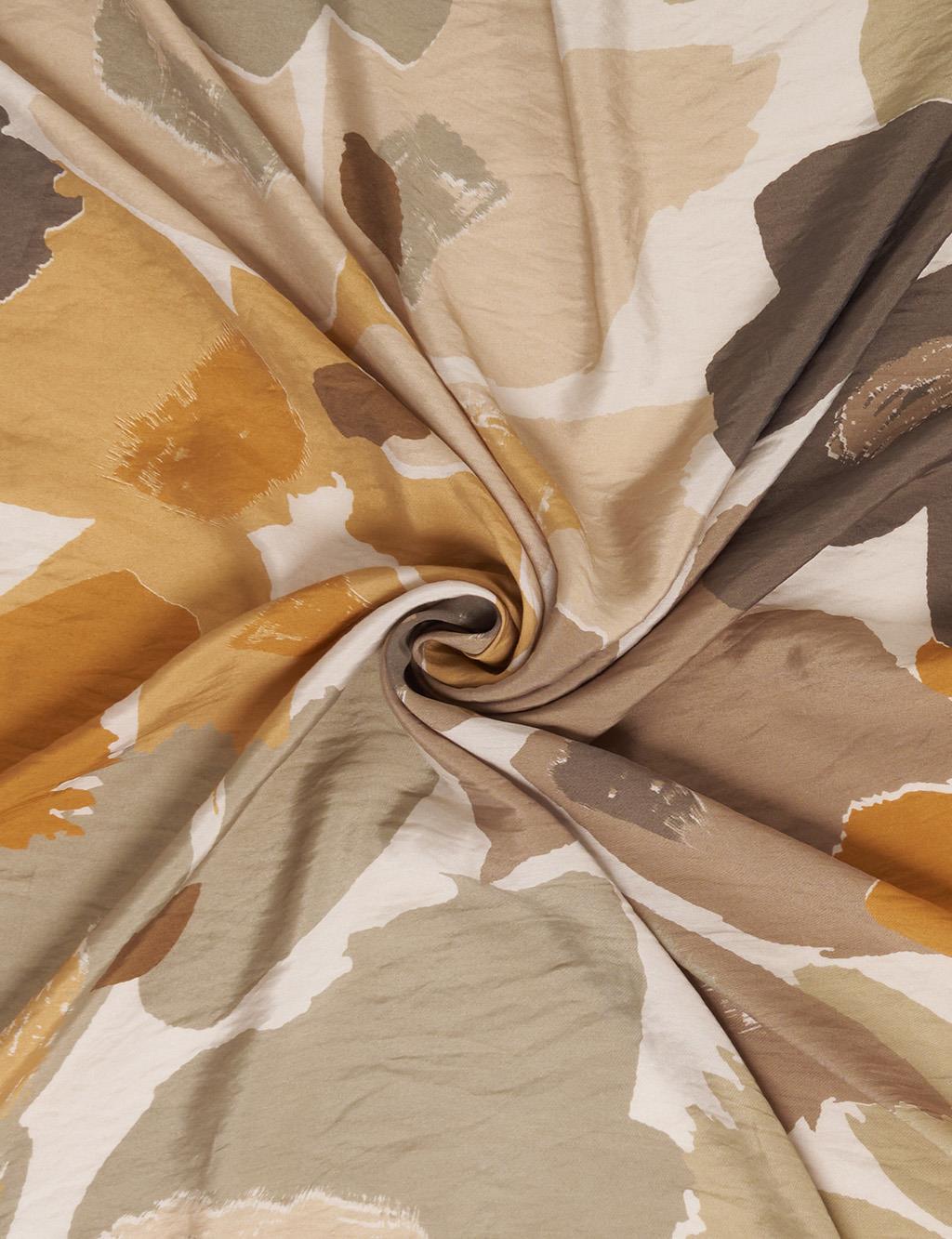 Leaf Pattern Viscose Scarf Mustard