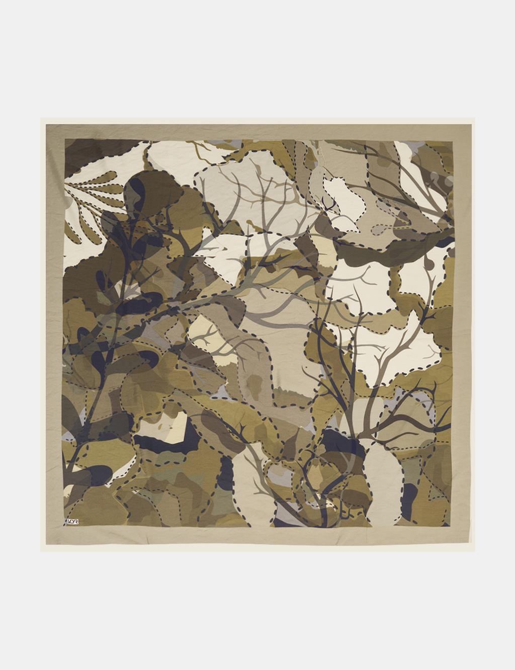Abstract Branch Print Viscose Scarf Khaki