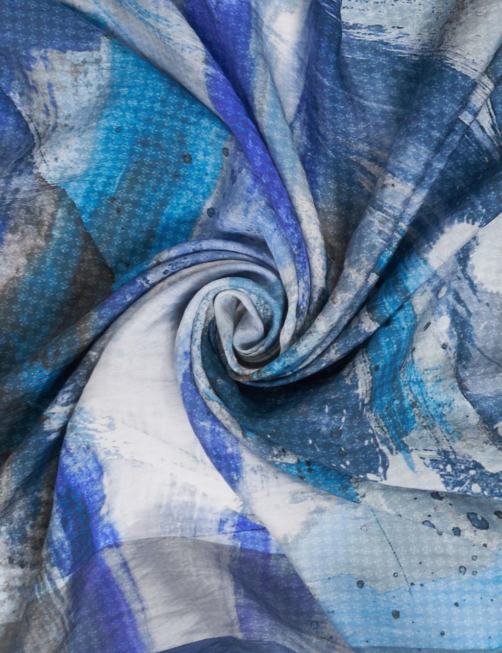 100% Lyocell Brush Patterned Scarf Indigo