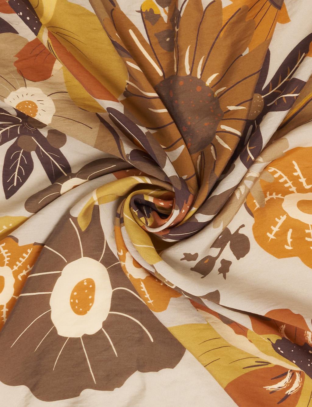 Multi Floral Pattern Viscose Scarf Olive