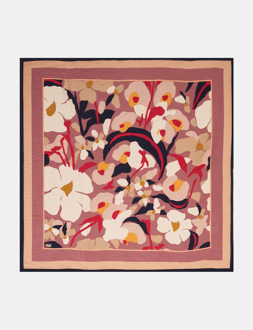 Retro Floral Pattern Viscose Scarf Dusty Rose