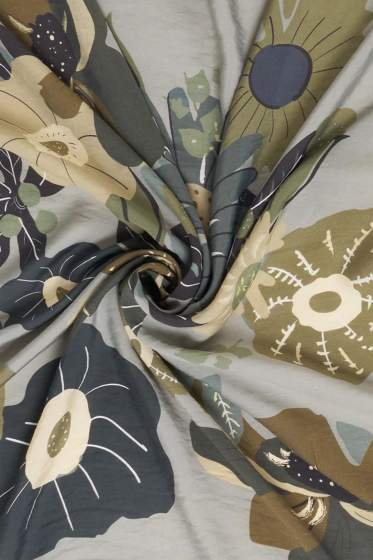 Multi Floral Pattern Viscose Scarf Moss Green