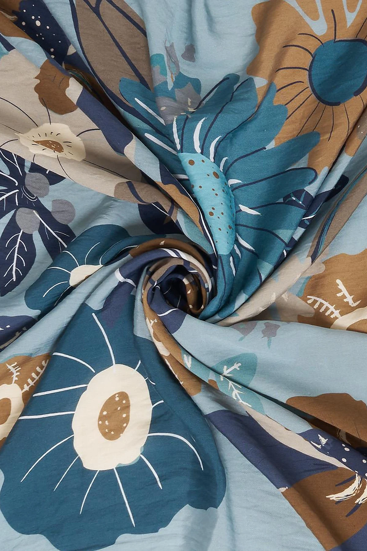Multi Floral Pattern Viscose Scarf Blue
