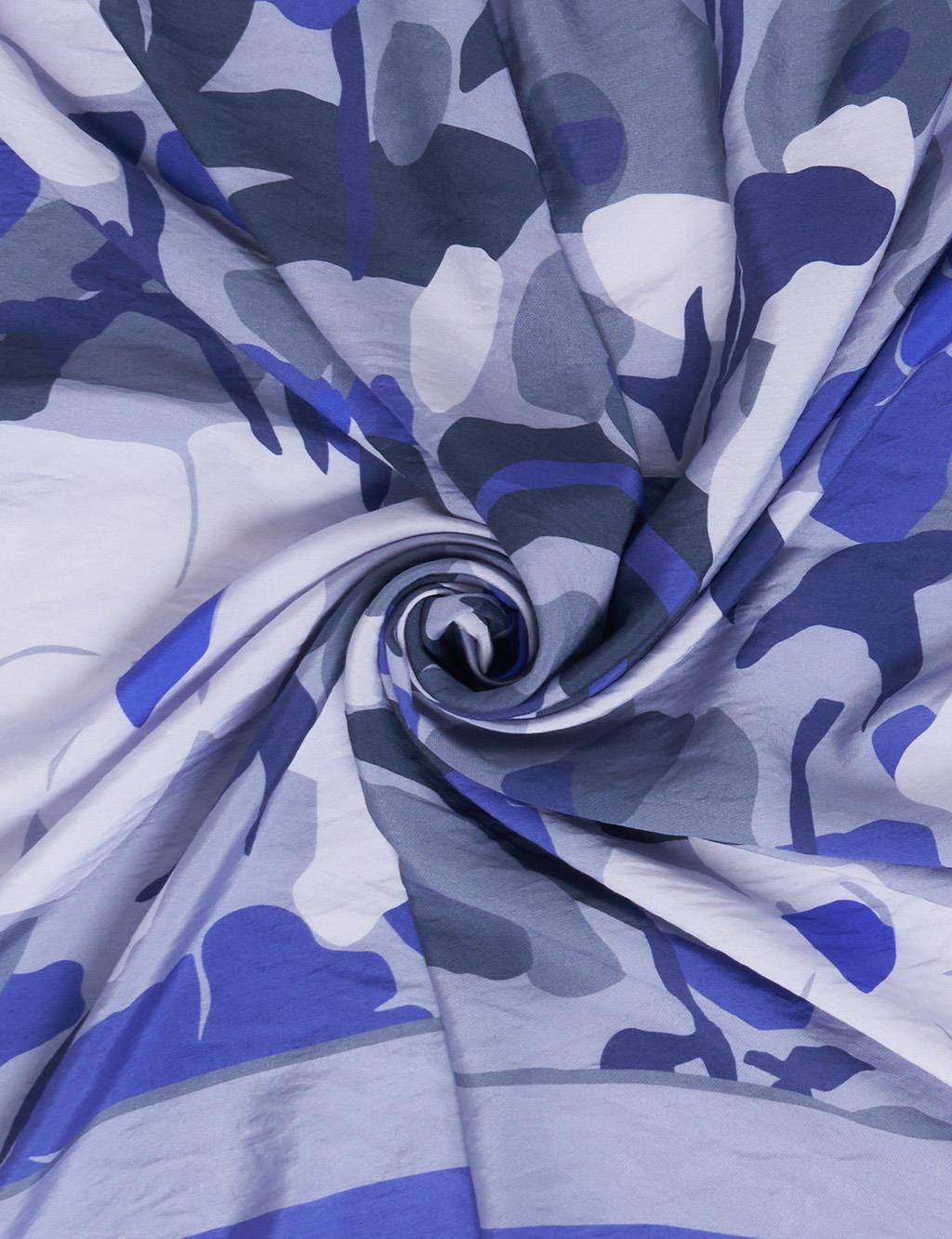Retro Floral Pattern Viscose Scarf Indigo