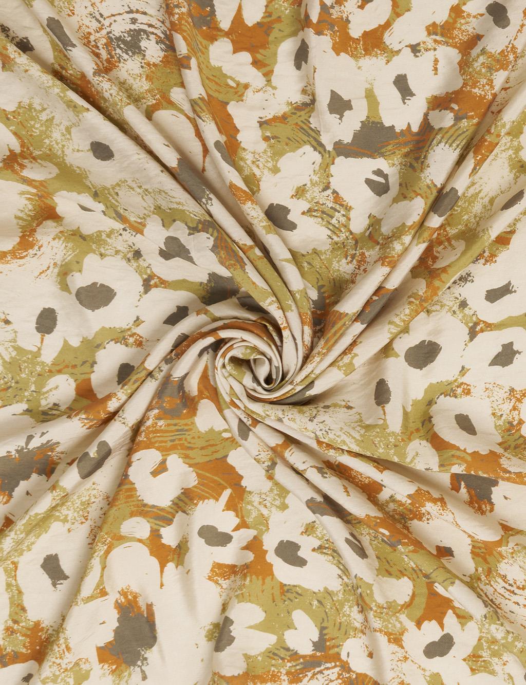 Mini Floral Pattern Viscose Scarf Brown-Cream