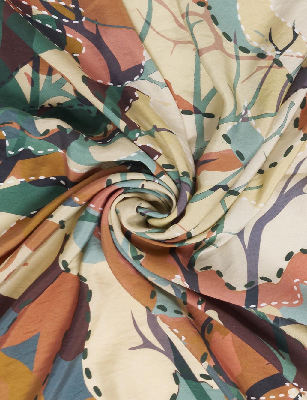 Abstract Branch Print Viscose Scarf Green