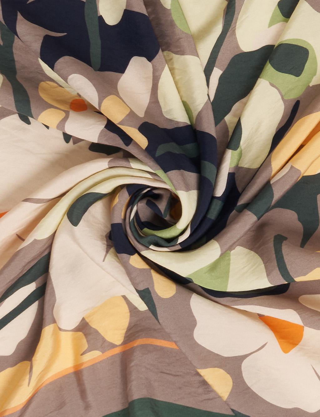 Retro Floral Pattern Viscose Scarf Mink
