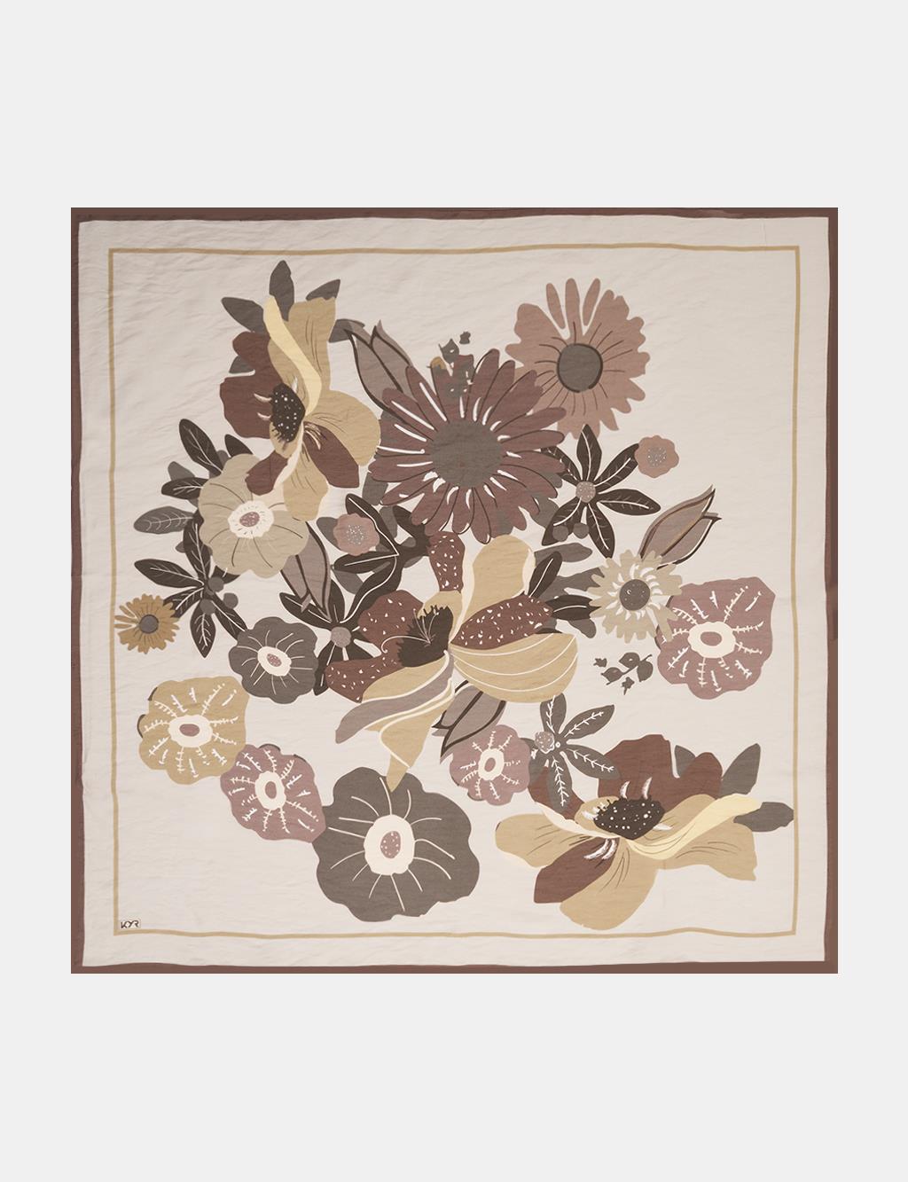 Multi Floral Pattern Viscose Scarf Mink