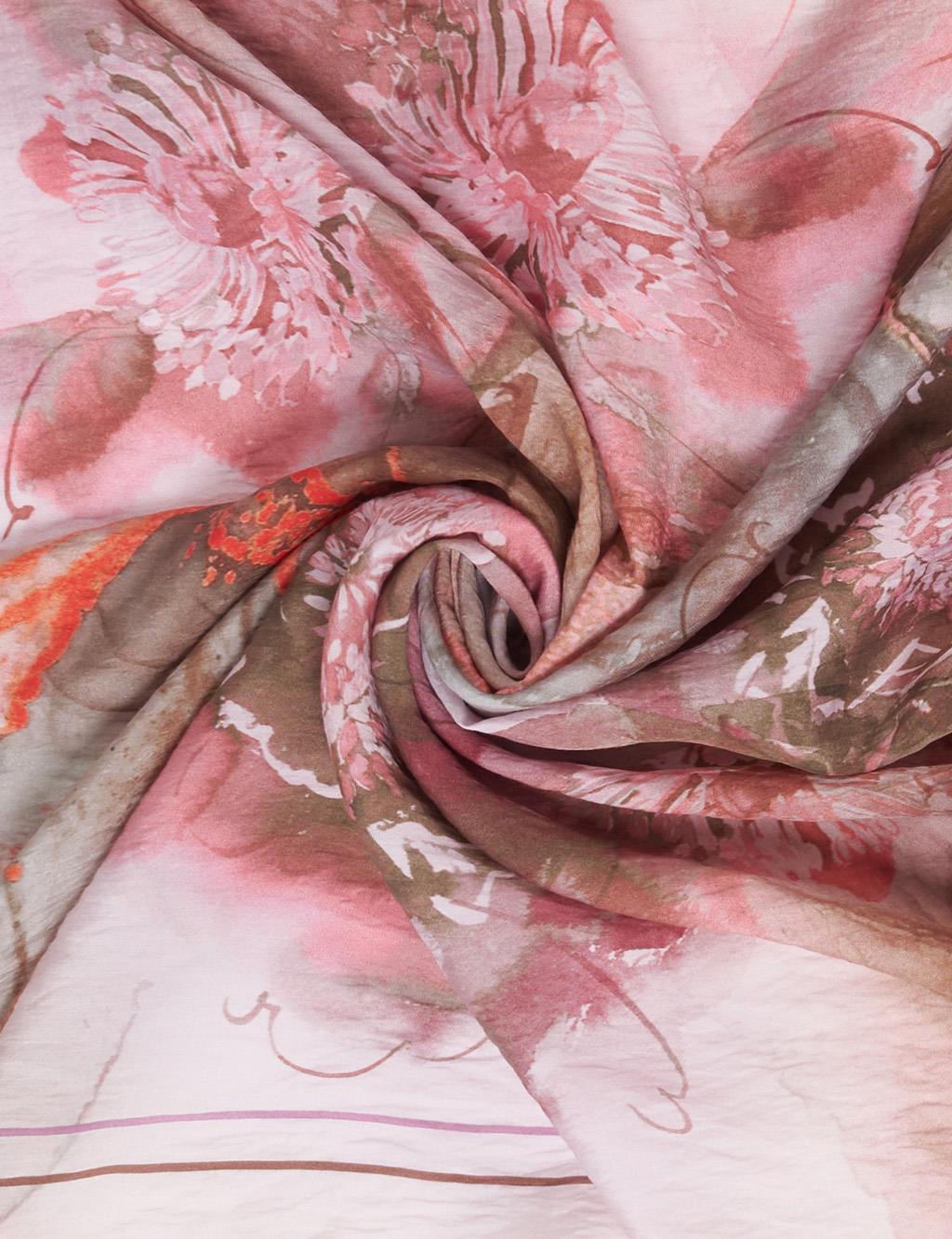 100% Lyocell Floral Patterned Scarf Powder Pink