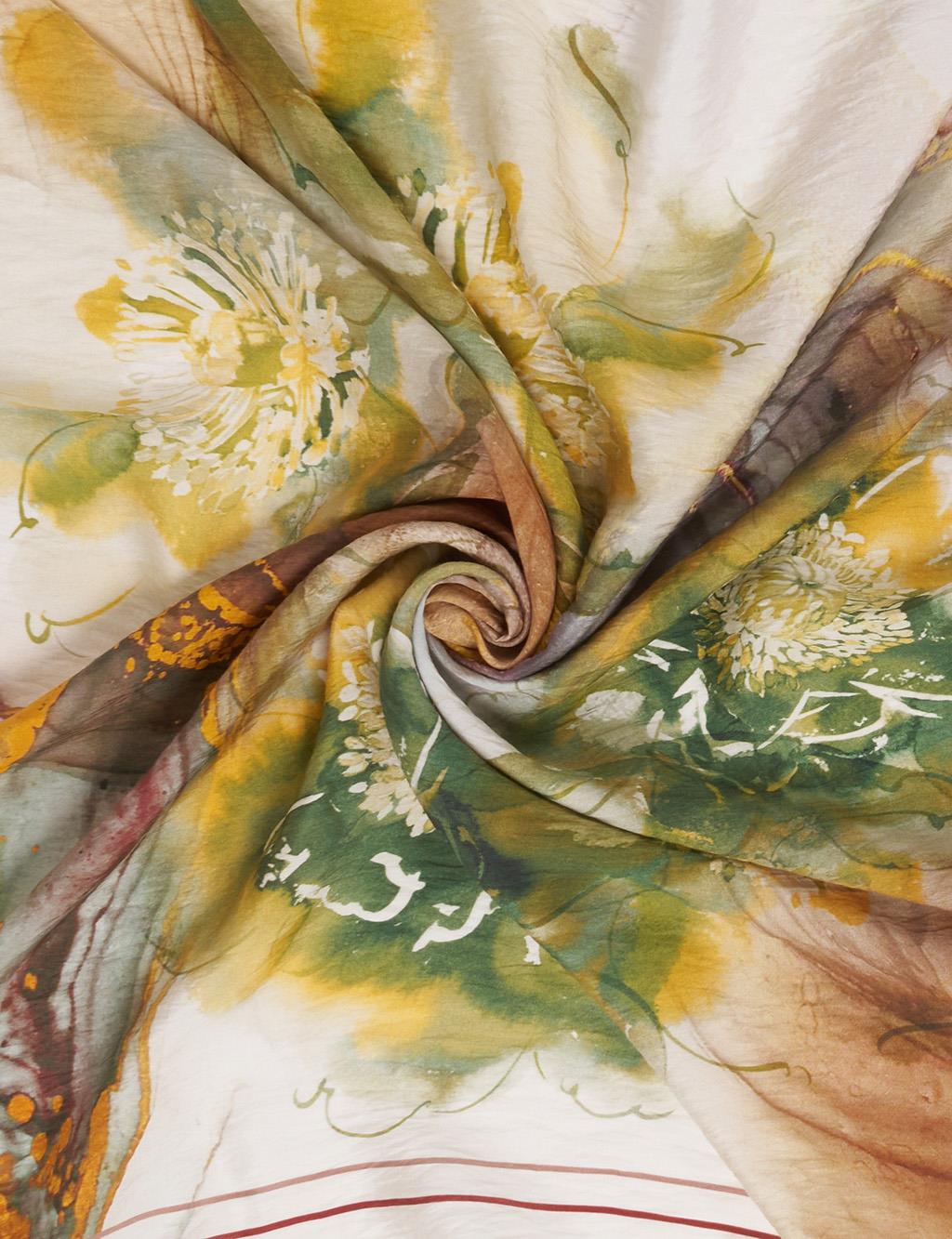 100% Lyocell Floral Patterned Scarf Khaki