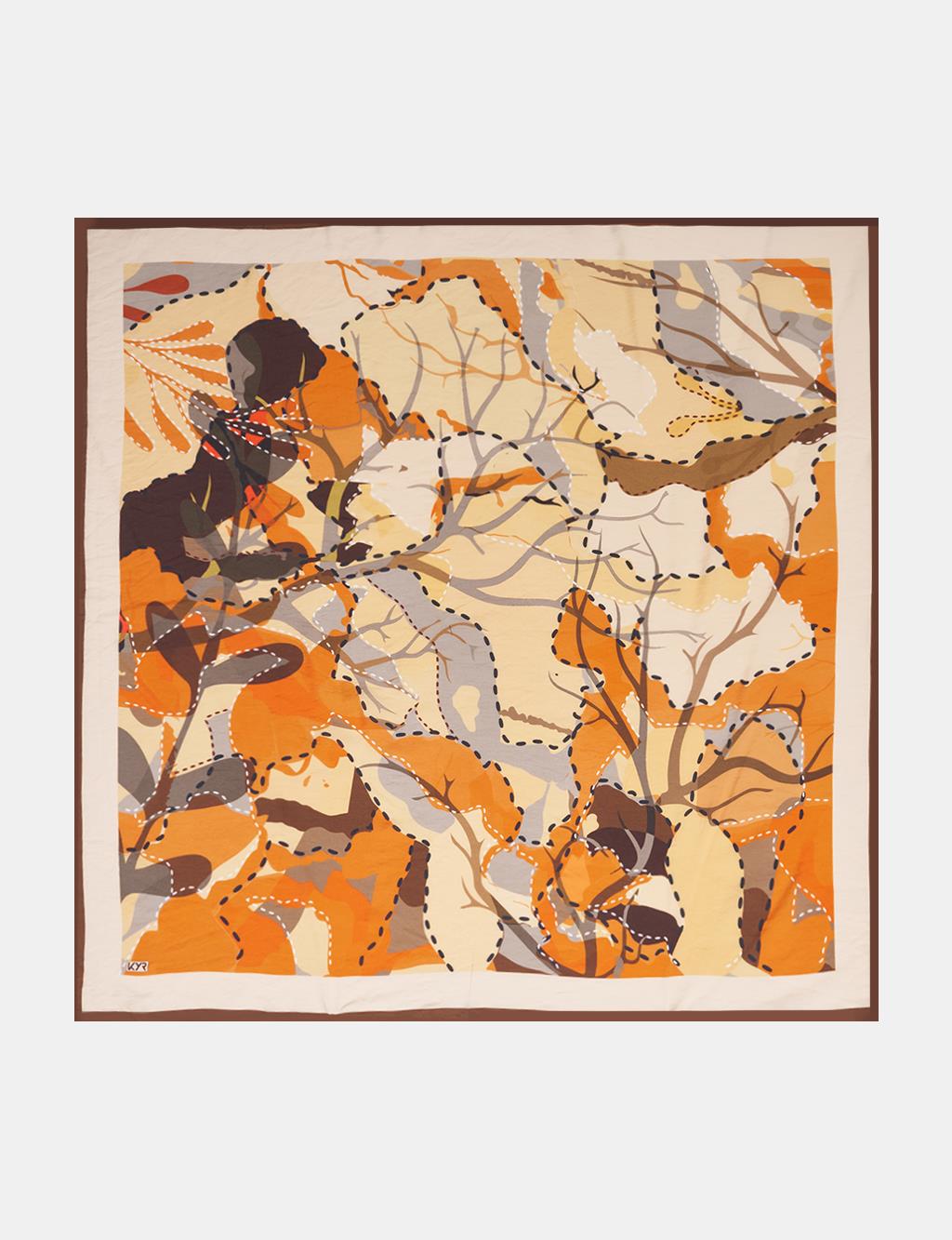 Abstract Branch Print Viscose Scarf Orange