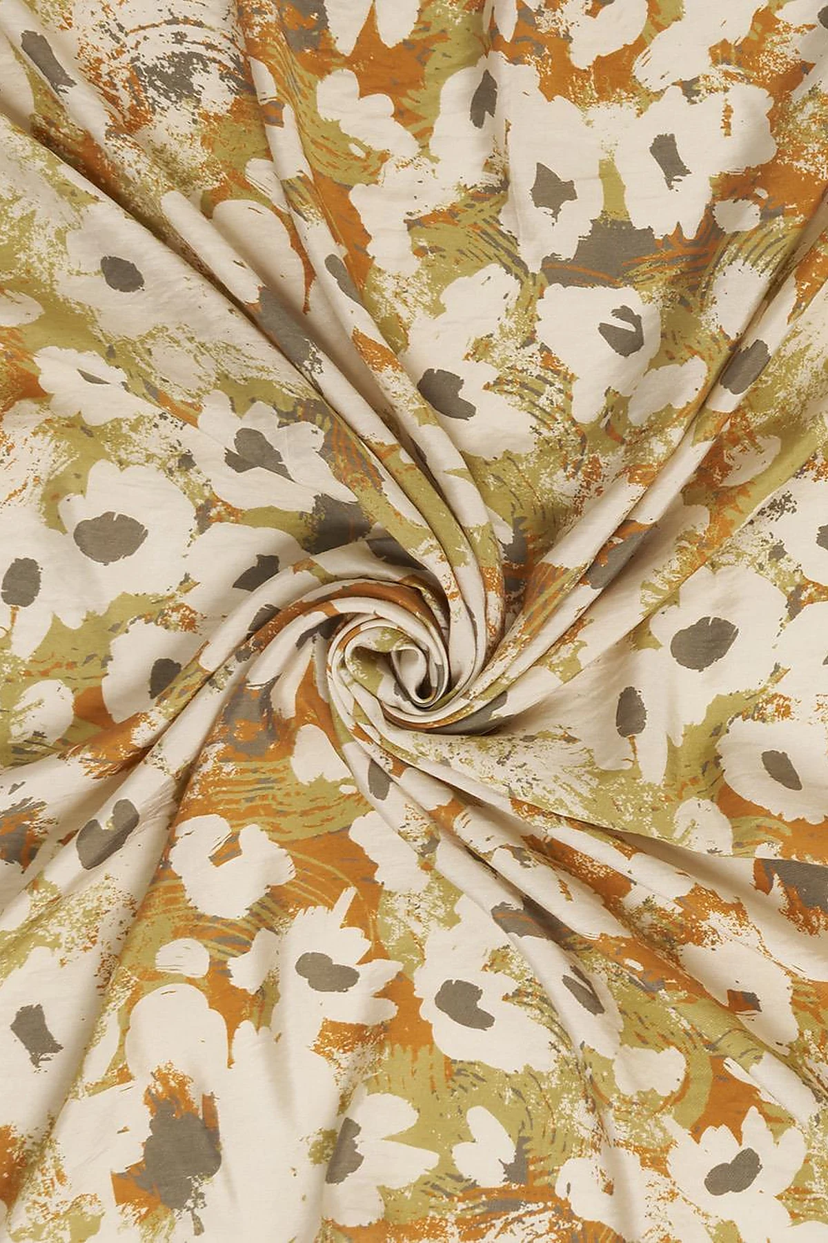Mini Floral Pattern Viscose Scarf Brown-Cream