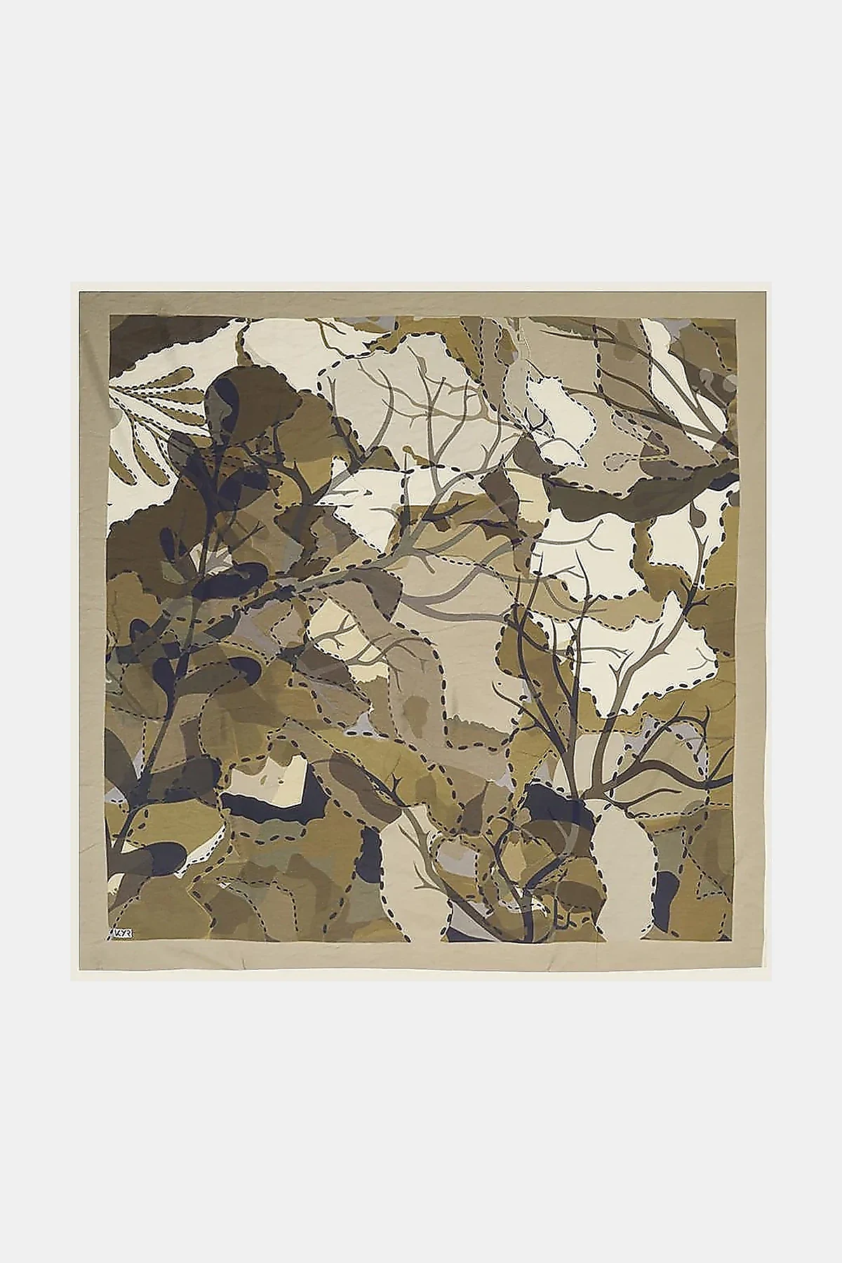 Abstract Branch Print Viscose Scarf Khaki
