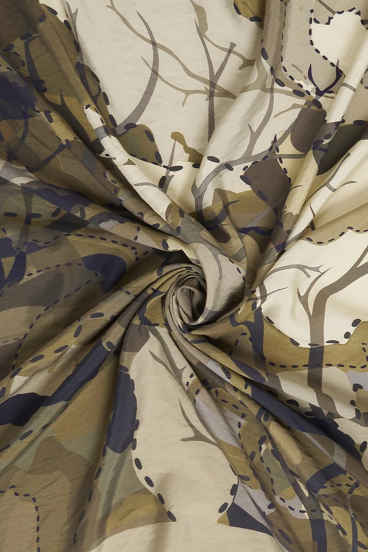 Abstract Branch Print Viscose Scarf Khaki