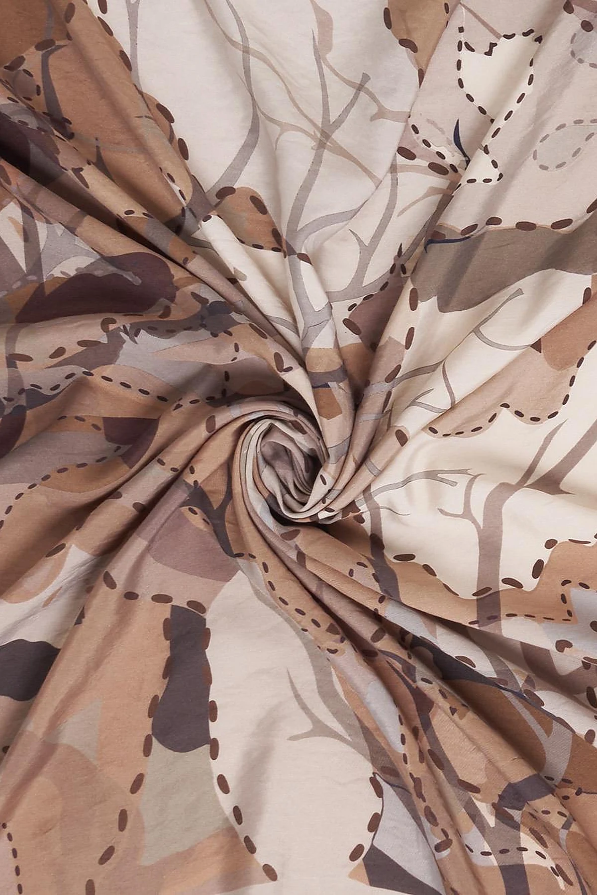 Abstract Branch Print Viscose Scarf Dark Mink