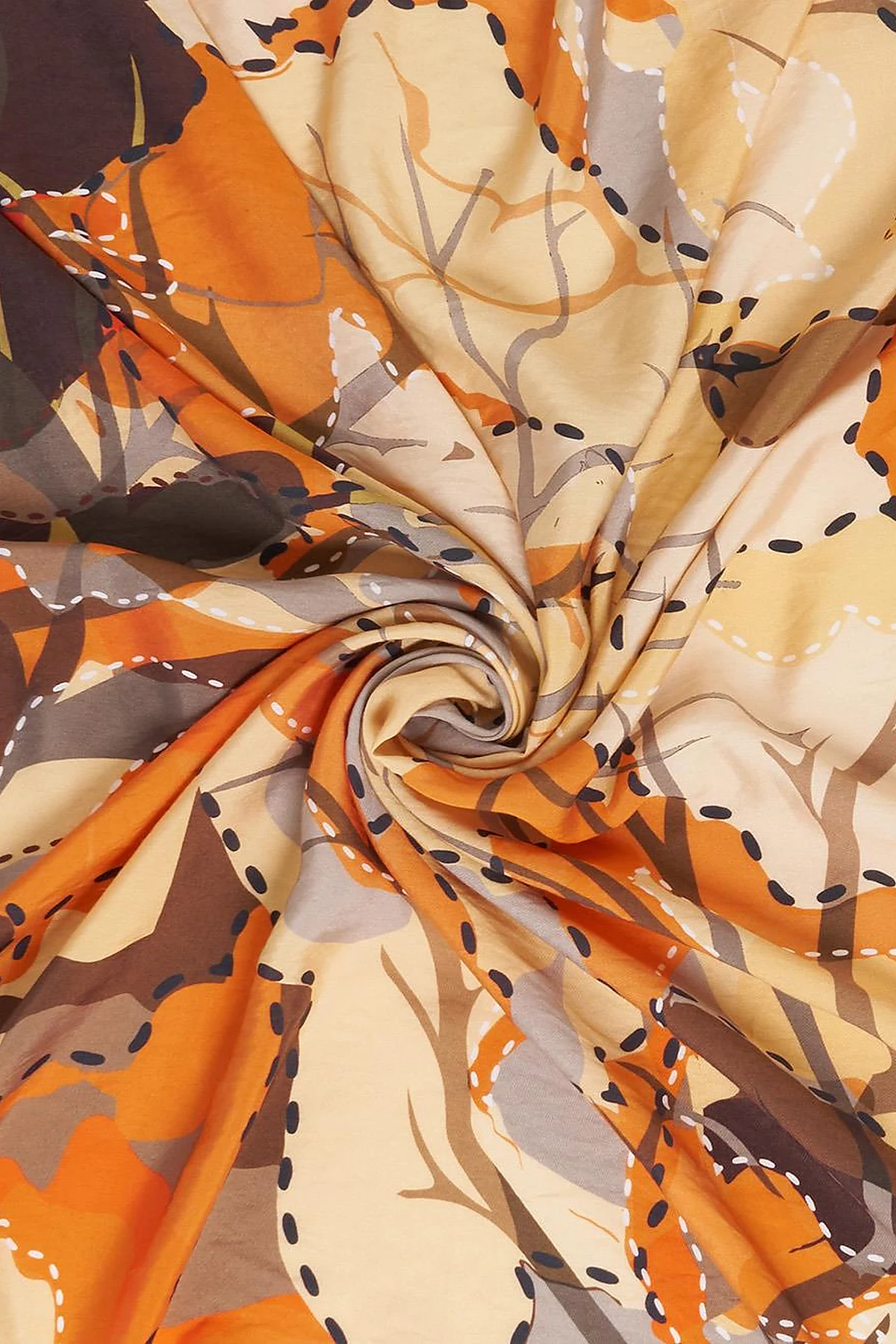 Abstract Branch Print Viscose Scarf Orange