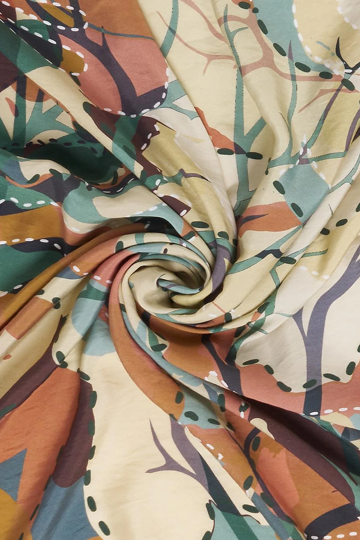 Abstract Branch Print Viscose Scarf Green