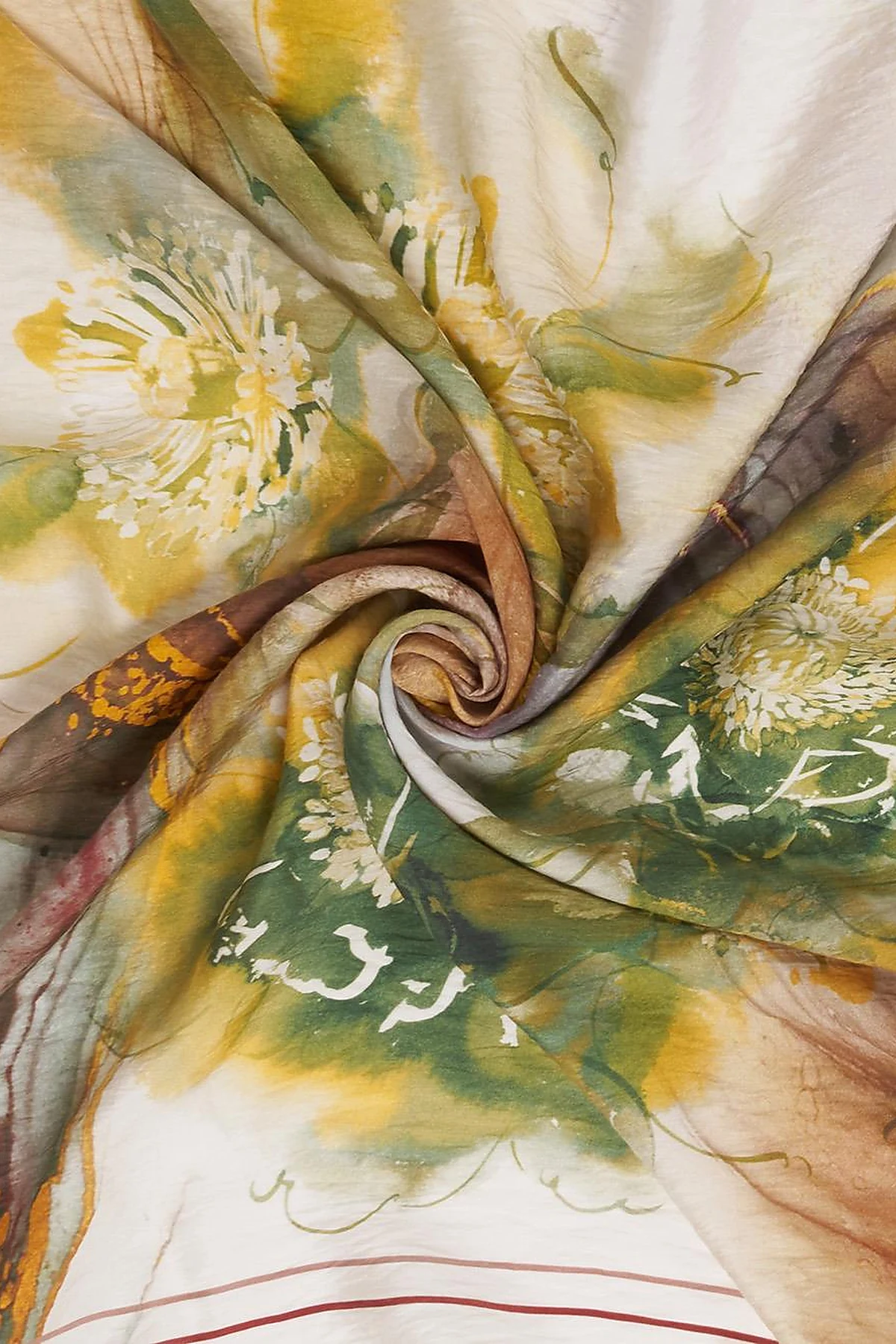 100% Lyocell Floral Patterned Scarf Khaki