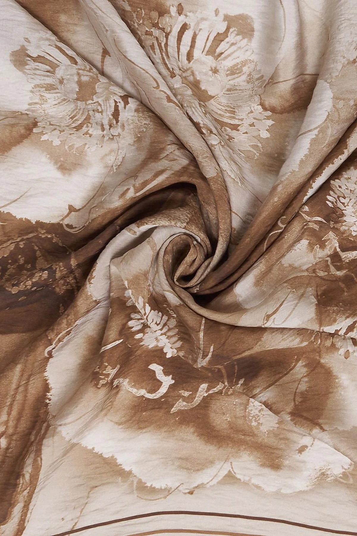 100% Lyocell Floral Patterned Scarf Brown