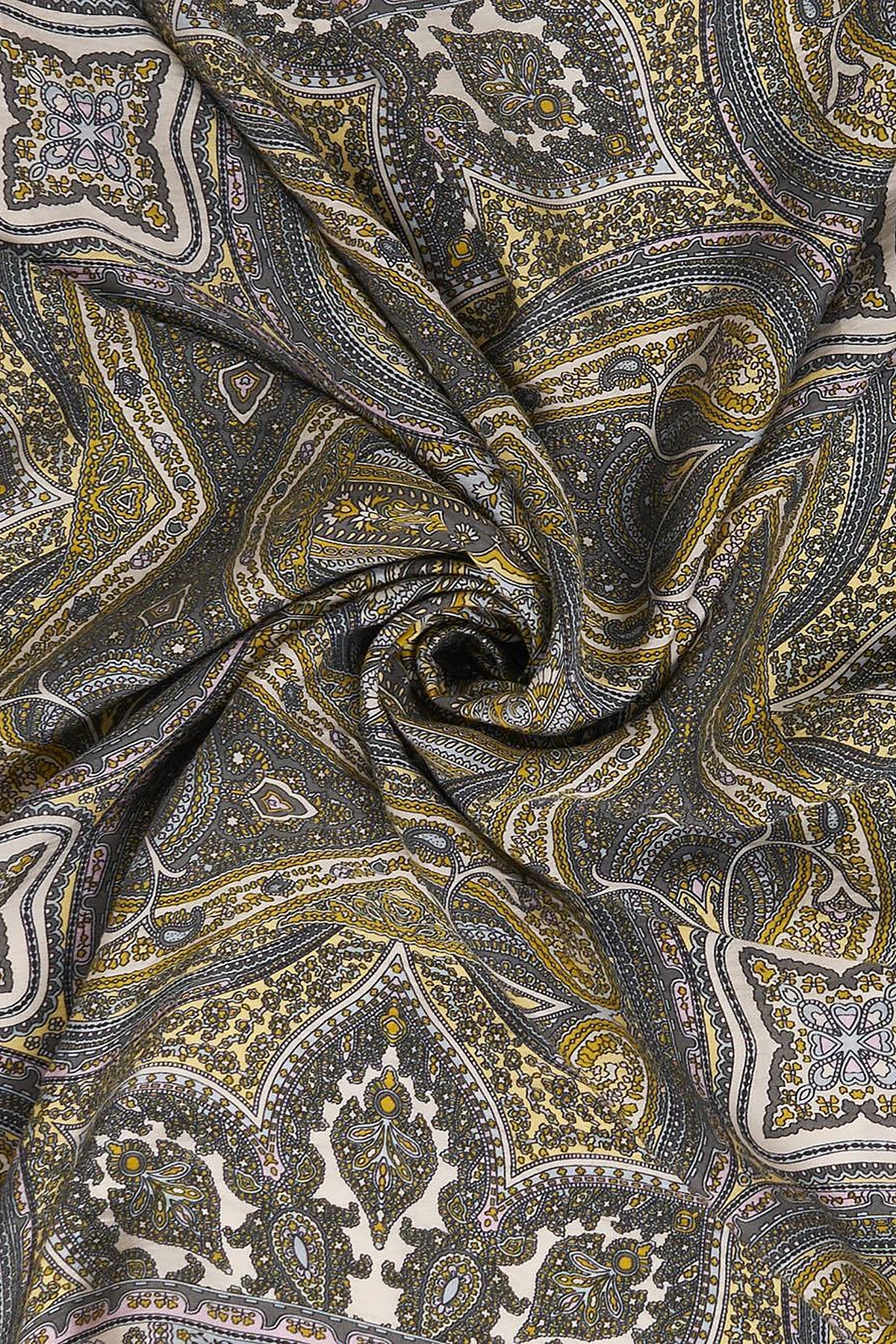 100% Lyocell Ethnic Patterned Scarf Mustard