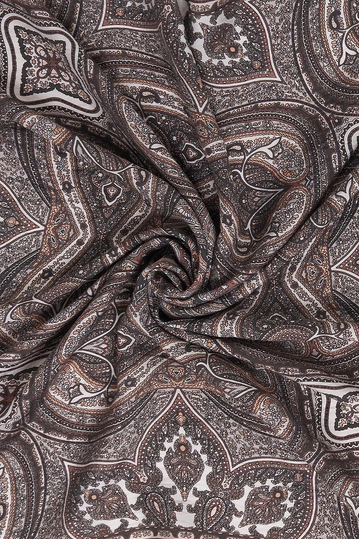 100% Lyocell Ethnic Patterned Scarf Dark Mink
