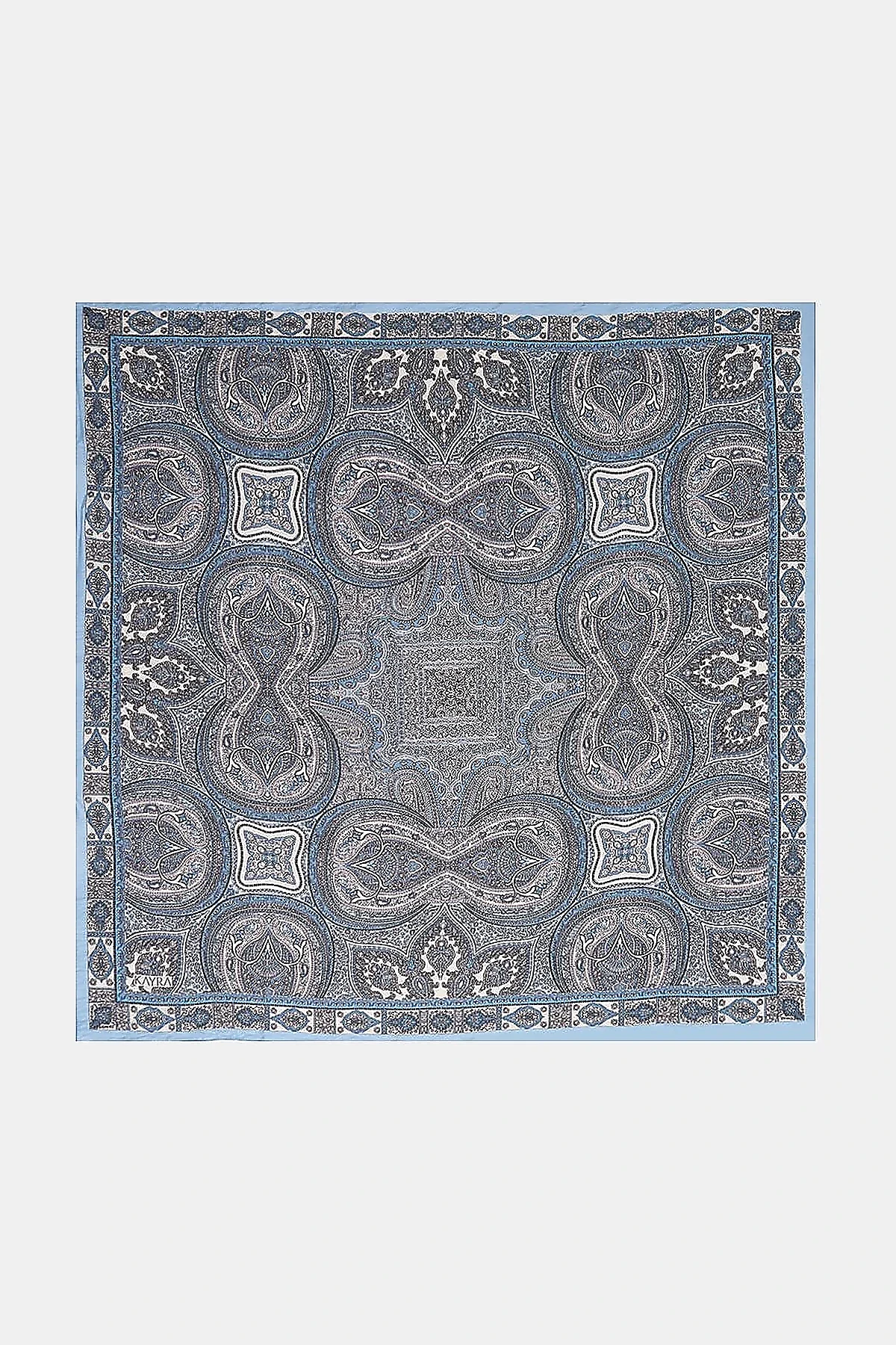 100% Lyocell Ethnic Patterned Scarf Blue