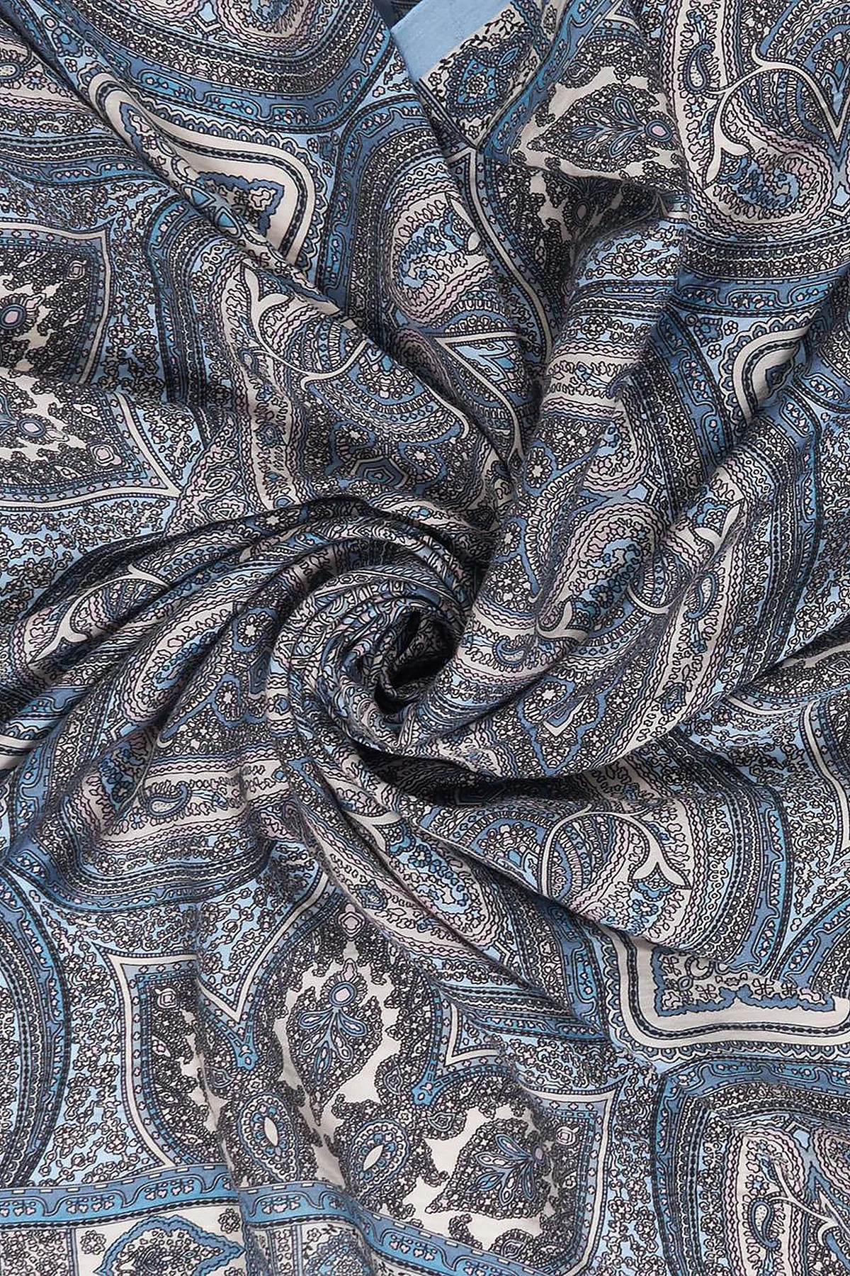 100% Lyocell Ethnic Patterned Scarf Blue
