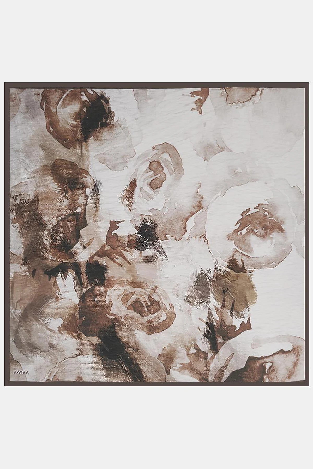 100% Lyocell Rose Patterned Scarf Dark Mink