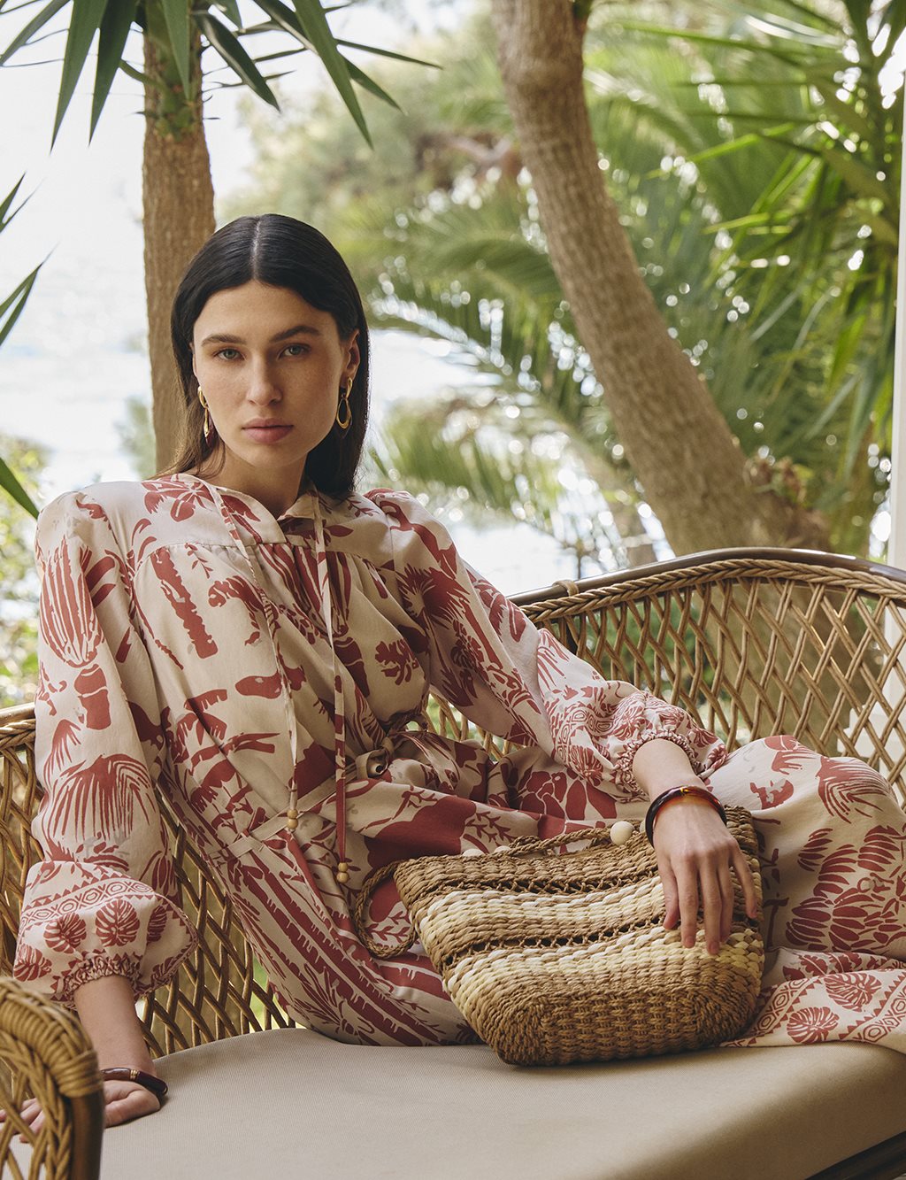 Tropical Patterned Modal Dress Terracotta