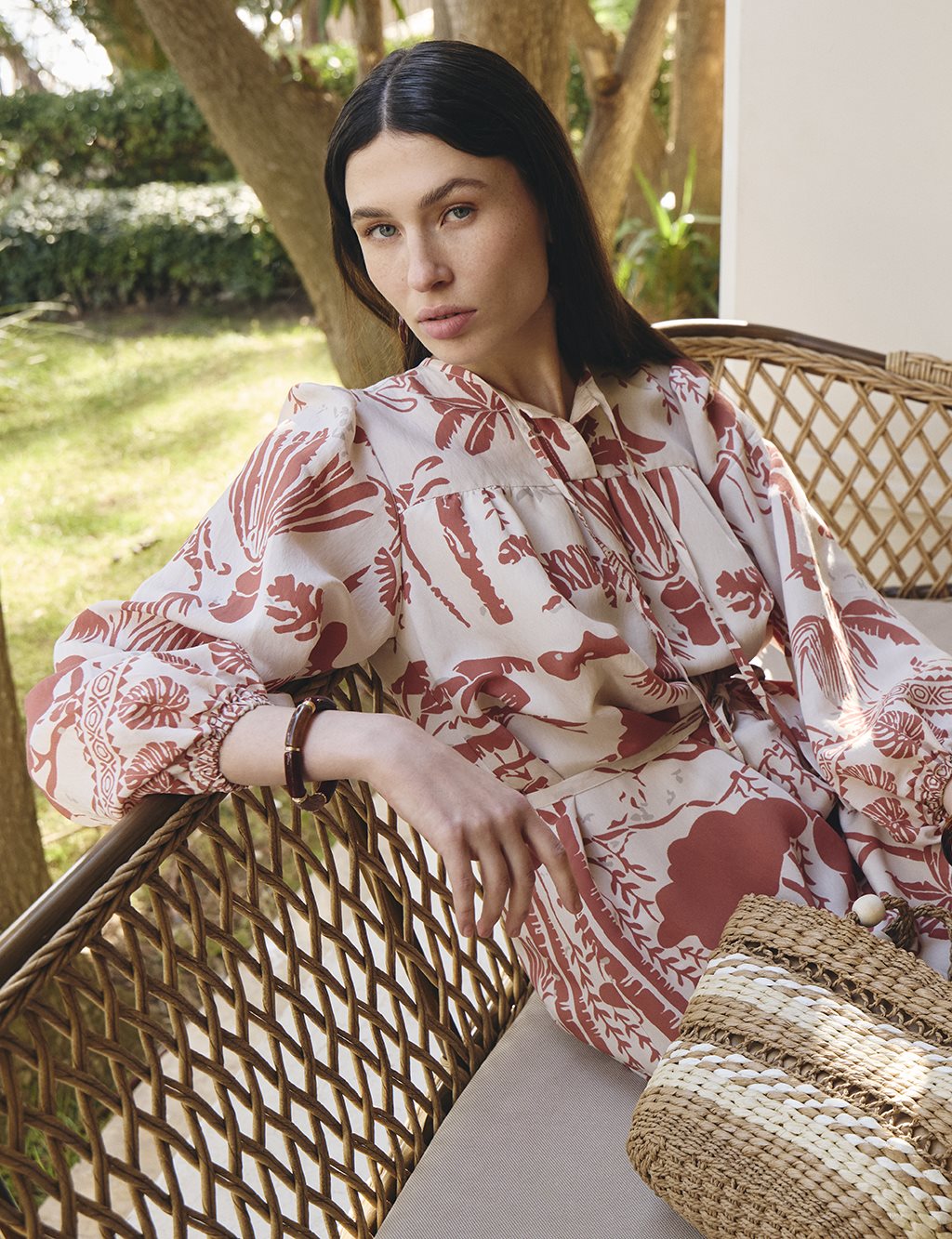 Tropical Patterned Modal Dress Terracotta