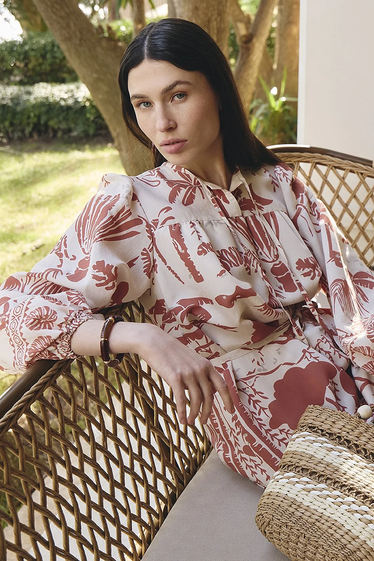 Tropical Patterned Modal Dress Terracotta