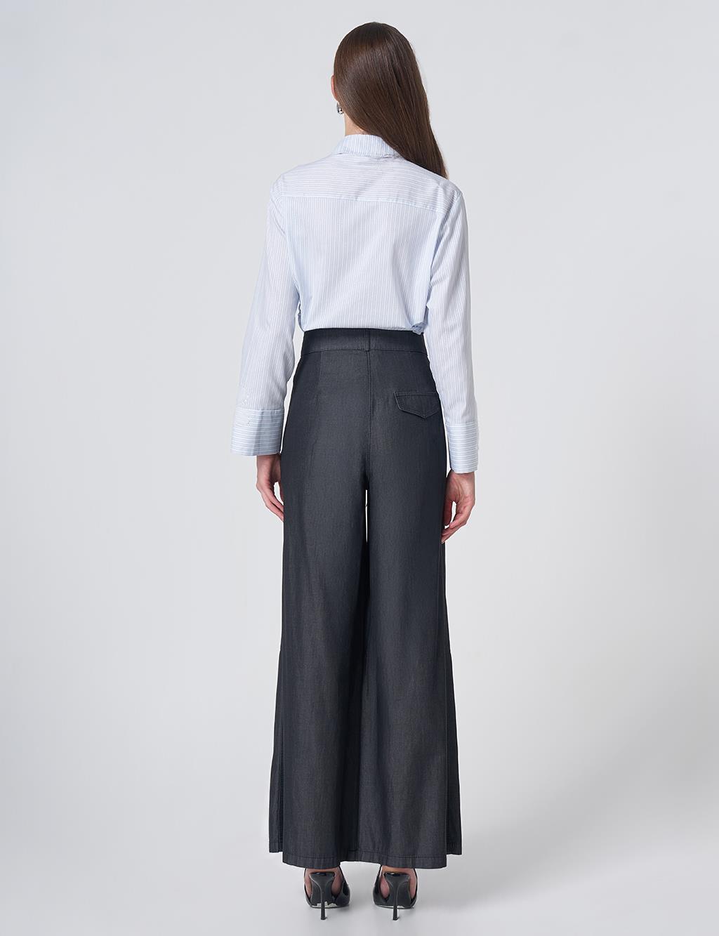 Button Detailed Pleated Trousers Anthracite