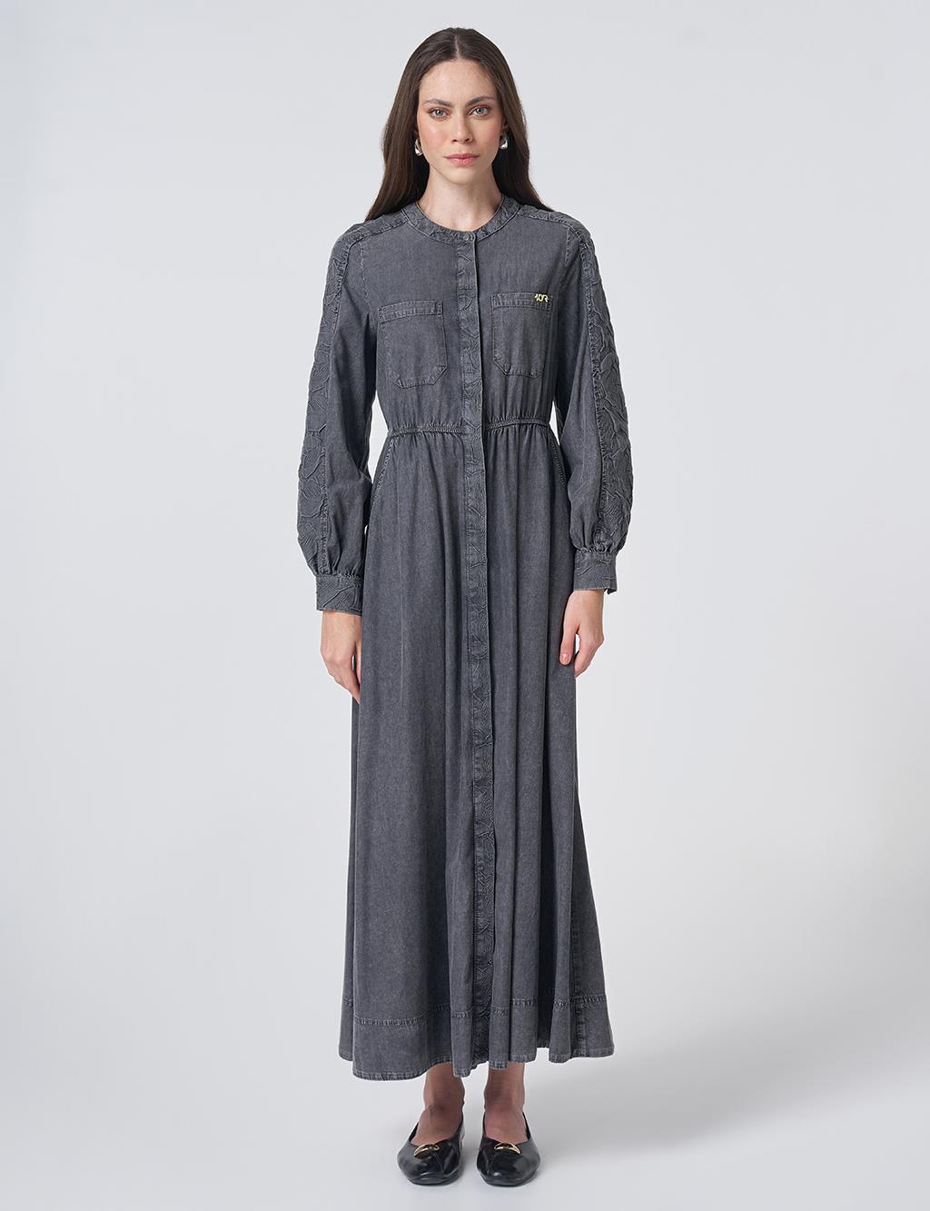 Embossed Pattern Maxi Dress Anthracite