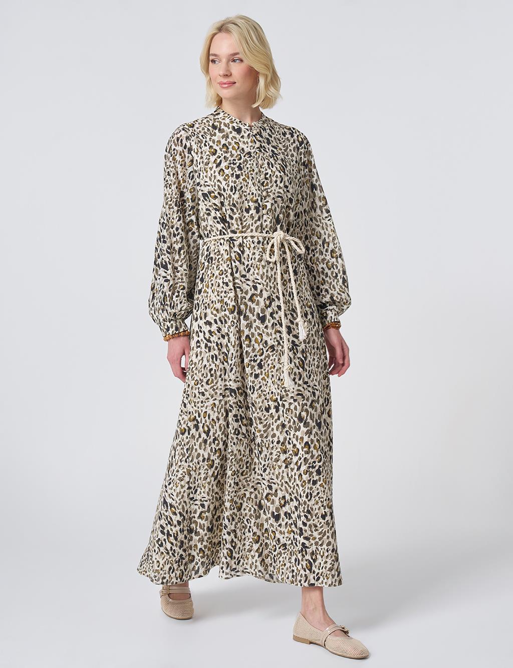 Leopard Print Rayon Dress Cream