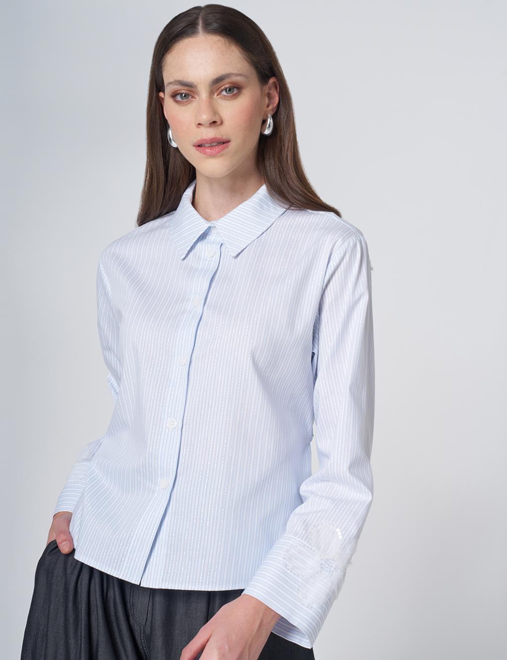 Cotton Blouse with Rope Belt Blue