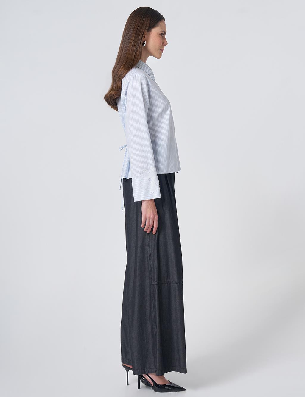 Cotton Blouse with Rope Belt Blue