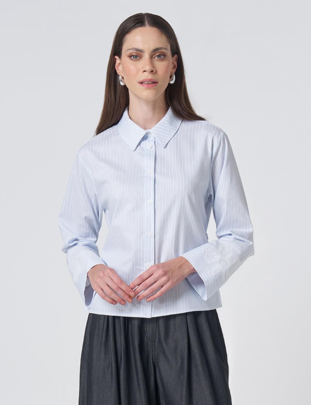 Cotton Blouse with Rope Belt Blue