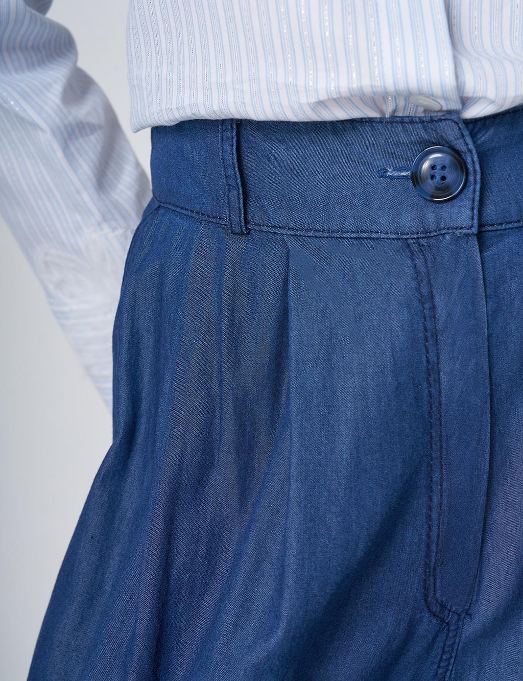 Button Detailed Pleated Trousers Indigo