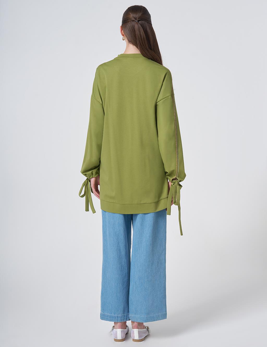 Embroidered Drawstring Jersey Sweatshirt Matcha Green