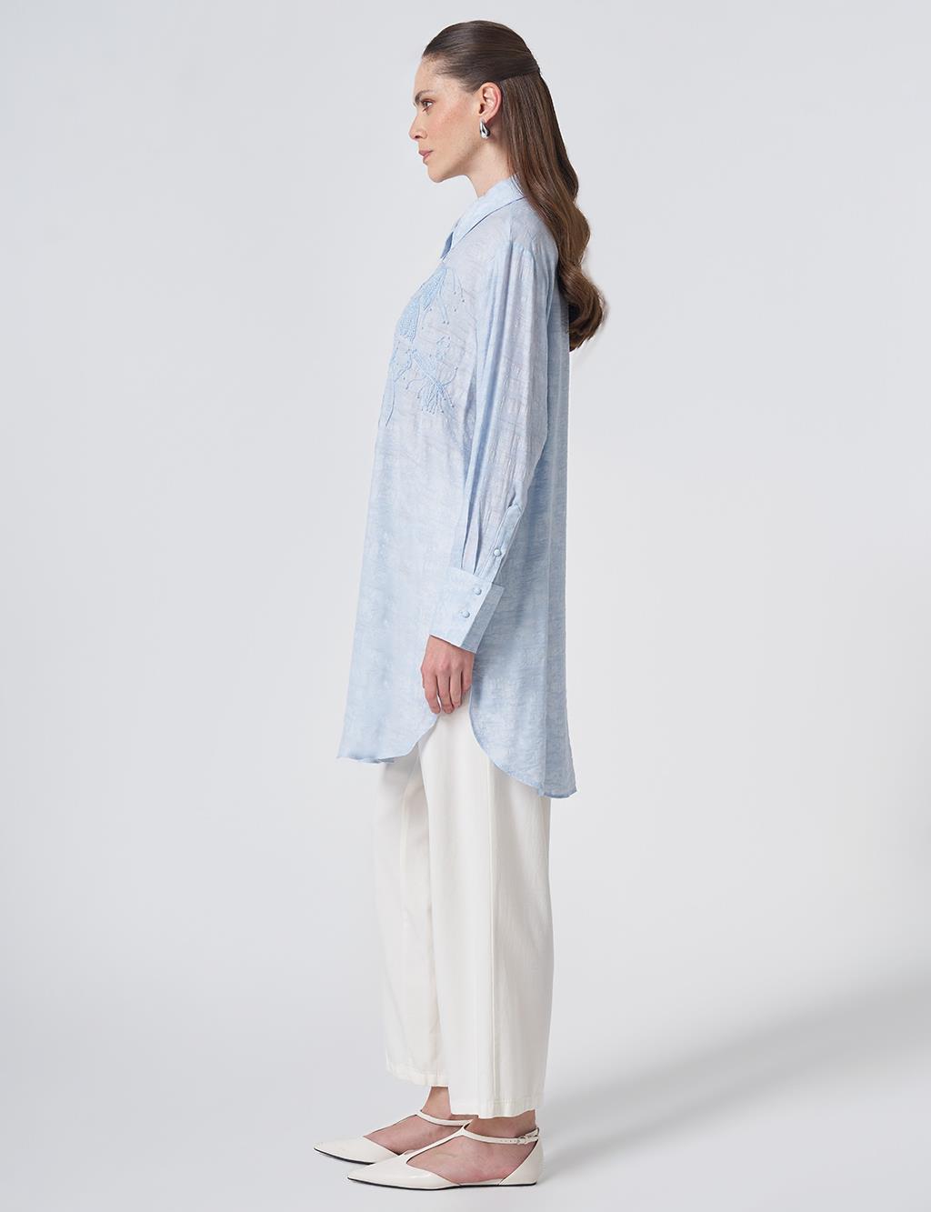 Embroidered Viscose Tunic Blue