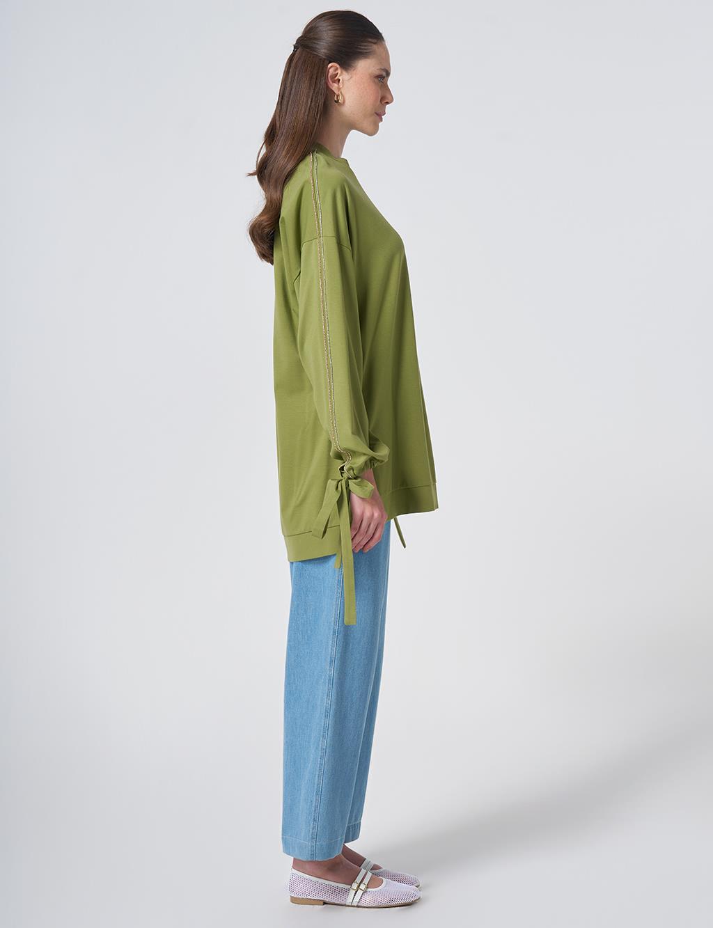 Embroidered Drawstring Jersey Sweatshirt Matcha Green
