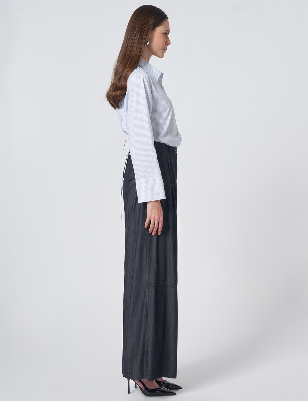 Button Detailed Pleated Trousers Anthracite