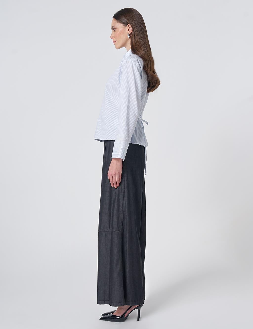 Cotton Blouse with Rope Belt Blue